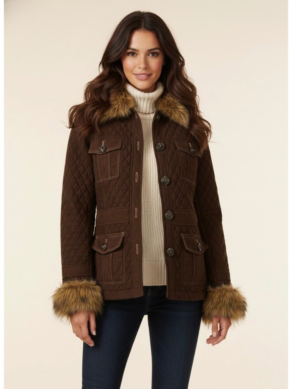 Vintage Goode Rider Quilted Brown Faux Fur Trim Jacket S Penny Lane Afghan Coat - Picture 2 of 14